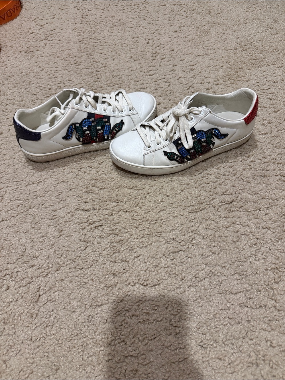 Gucci White Leather Sneakers with Multicolor Beaded Snake Motif